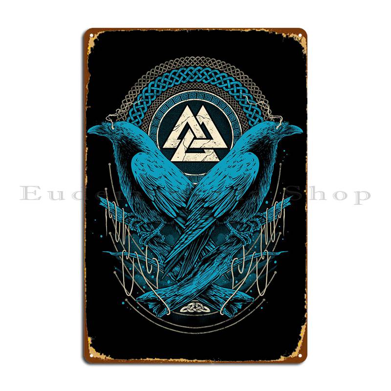 Один Ворон Викинг Валькнут Металлические Знаки Создают Дизайн Мурала Таблички Бар Пещера Жестяная Вывеска Постер 20x30cm（7.8x11.8inch）