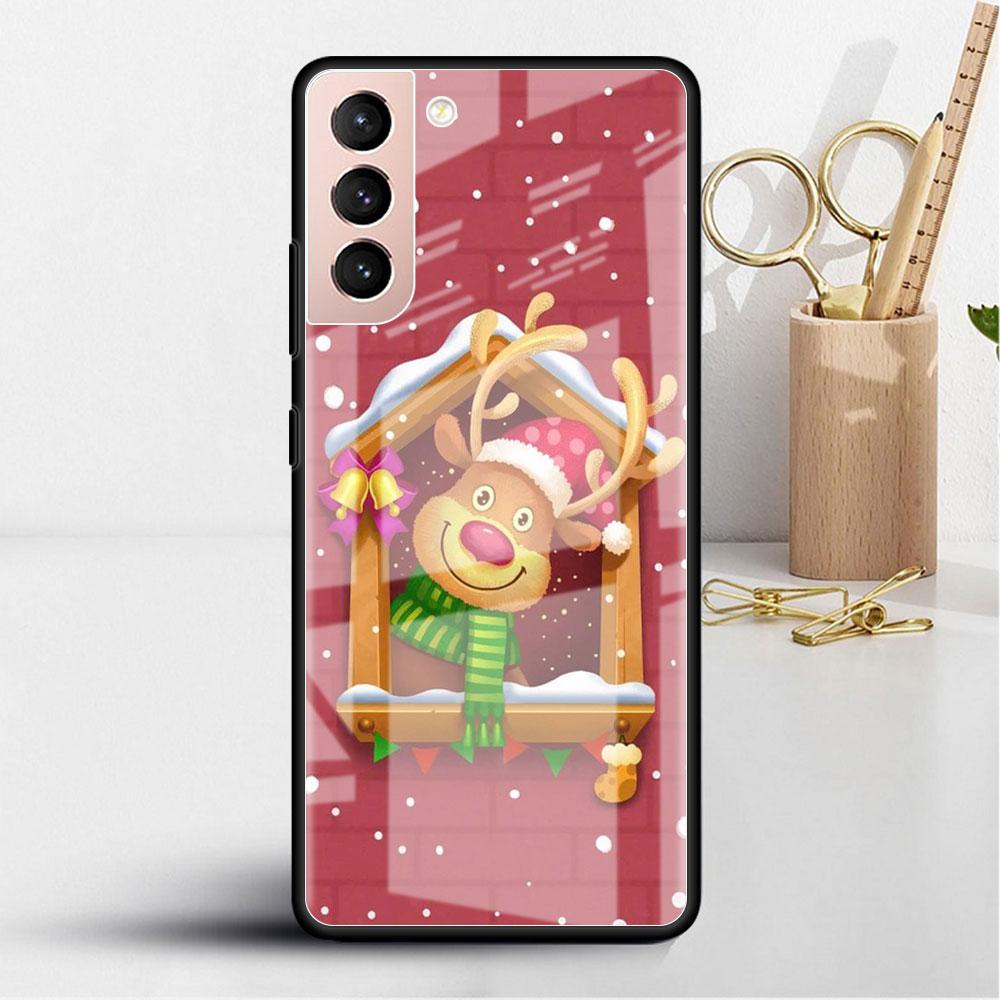 Weihnachts-Cartoon-Glashülle für Samsung Galaxy S22 S20 FE S21 Plus Telefonabdeckung S10 5G S9 Note 20 Ultra 10 Lite Shell