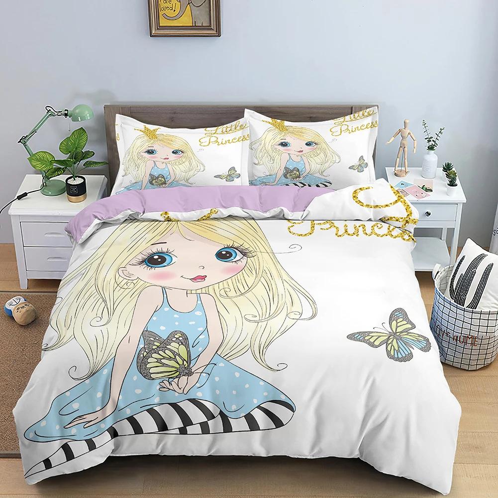 Dancing Girl Duvet Cover Set Cartoon Print Bedding Set With Pillowcase Quilt Cover Three-Piece Set
