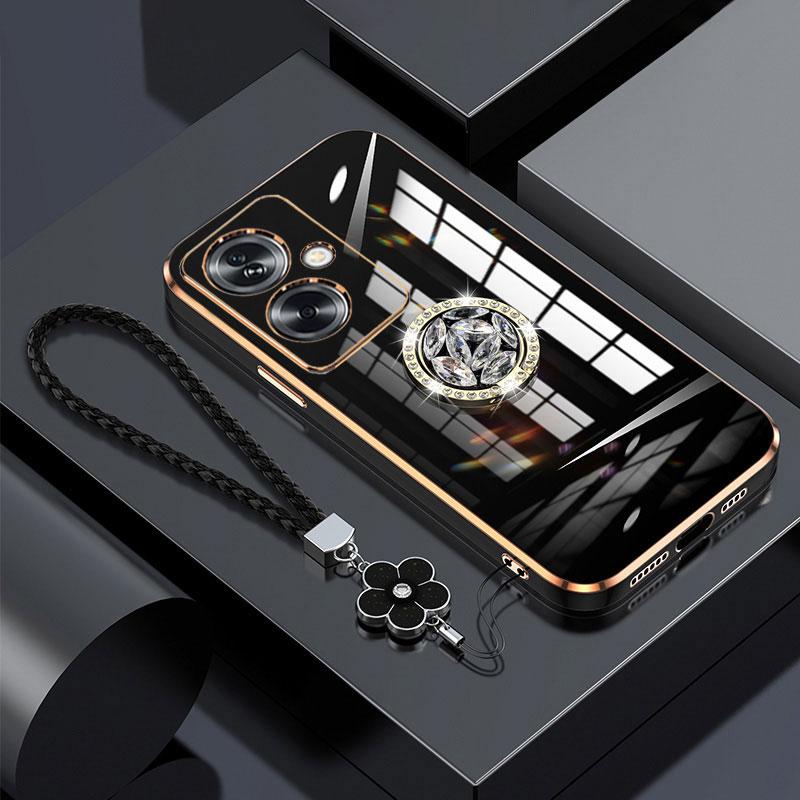 Custodia A79 5G Lussuosa Cover con Anello di Diamanti Per OPPO A79 5G A93 A38 4G Realme C33 C35 C55 Custodia per Telefono con Cordino Custodia Placcata A 79