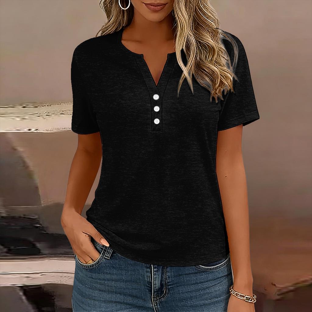 Women's Blouse Trendy V-neck Button-down Short-sleeved Tunic