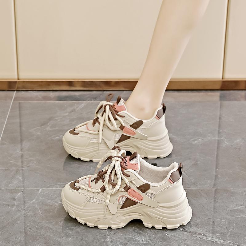 

New sports and leisure mesh mesh shoes, student platform height increase with skirt dad shoes 35 хаки