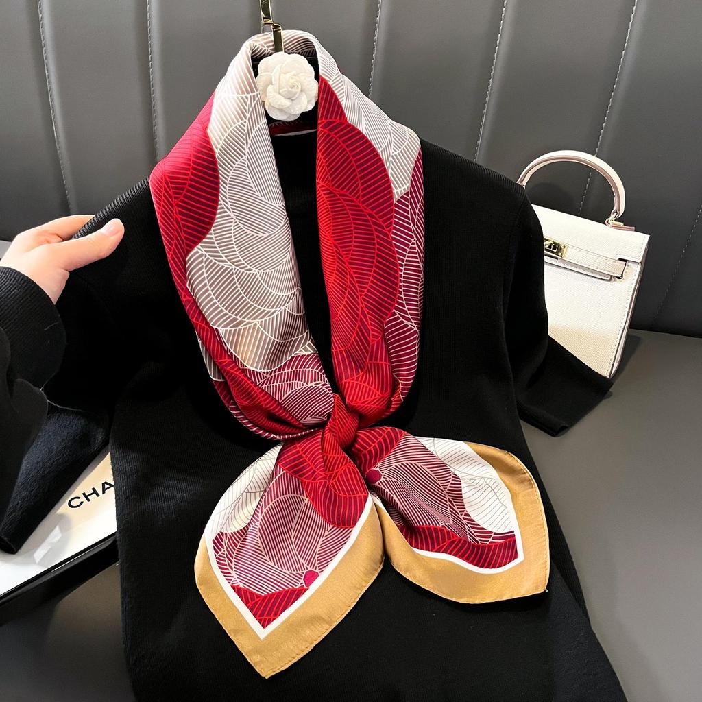 Women's Retro Fashion Mulberry Silk Feel Square Scarf - Summer Faux Satin, Sun Protection, 90cm