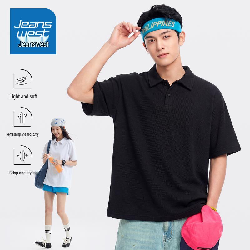 Jeanswest Men's Waffle Knit Short Sleeve Polo Shirt