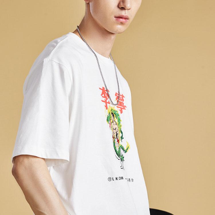Lining Round Neck Sports Cartoon T-Shirt Unisex Tops Milk-White AHSQ557-1