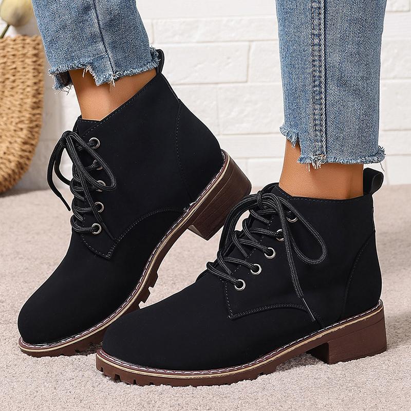 Fashion 2025 Thick Heels Ankle Boots for Women Vintage Plus Size 36-43 Lace Up Shoes Woman Autumn Winter Non Slip Short Booties Mujer