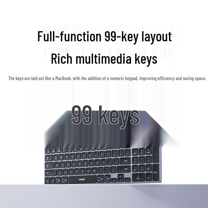 UGREEN Ultra-Thin Wireless & Bluetooth 99-Key Keyboard with Type-C Charging