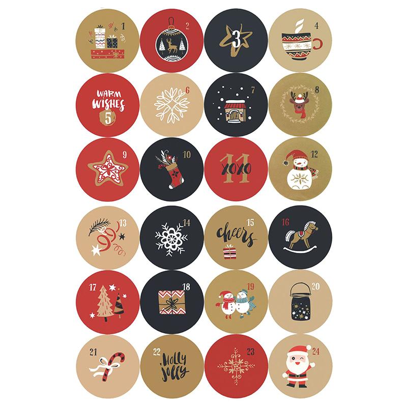 

24Pcs/sheet Christmas Advent Calendar Number Sticker DIY Cookie Candy Packaging Sticker Gift Bag Wrapping Seal Dot Label 24pcs