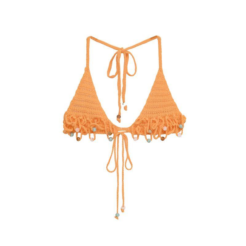 Kaslead New Women Clothes Western Style Handmade Pearl Crochet Top Cami Shorts Set
