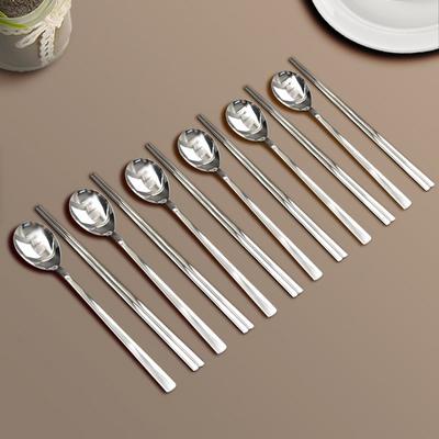 Willive Domestic Stainless Steel Spoon Set, Silver, Spoon 6p + Chopsticks 6p, 1 Set, Korean Popular Tableware