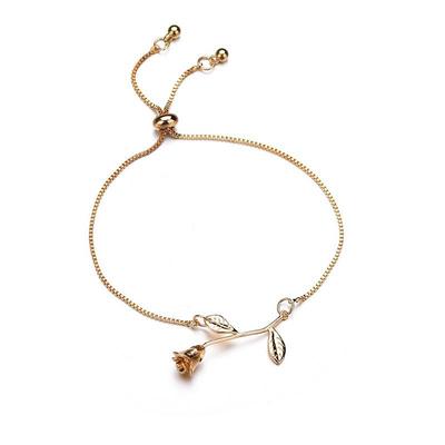Women Fashion Casual Rose Flower Box Chain Adjustable Bracelets Gifts