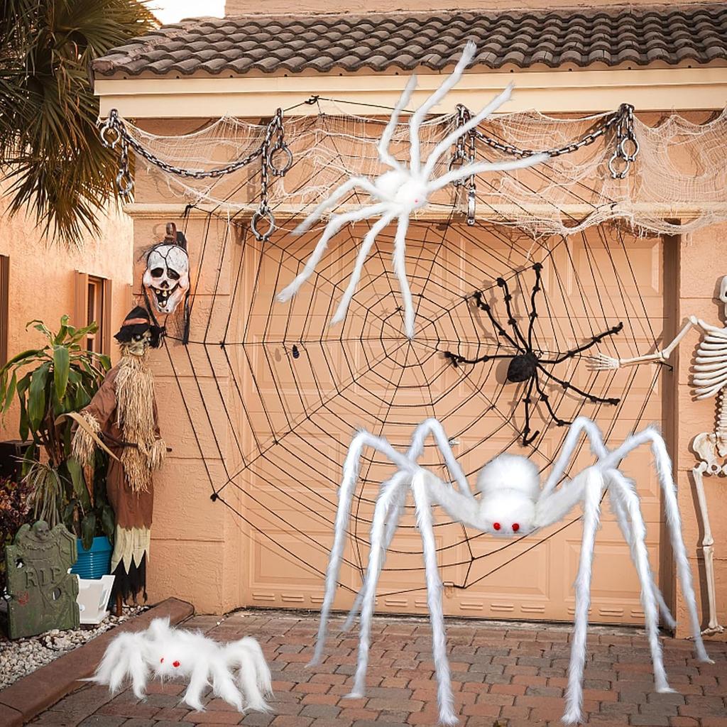 Horor obří chlupatý pavouk Realistické strašidelné bílé pavoučí rekvizity s červenýma očima pro strašidelný dům Halloweenská dekorace 30/90/150 cm