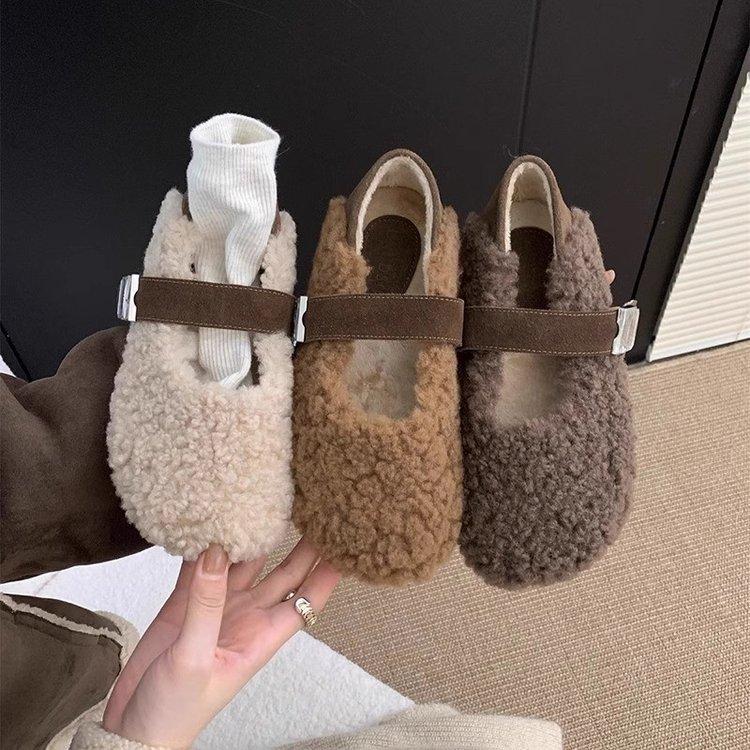 [Youshilai] Retro Light-mouth Fluffy Shoes for Women's 2025 Winter New Fashion Two Wear Soft Soles To Keep Warm and One Pedal