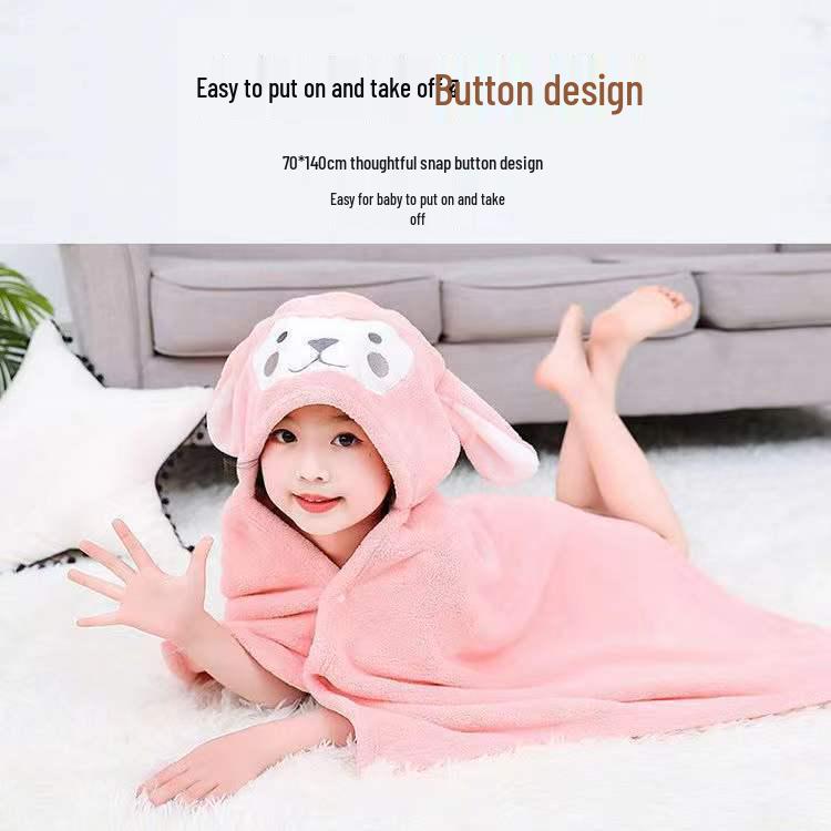 Children's Hooded Coral Fleece Bathrobe - Soft, Absorbent Cape Towel for Boys & Girls.