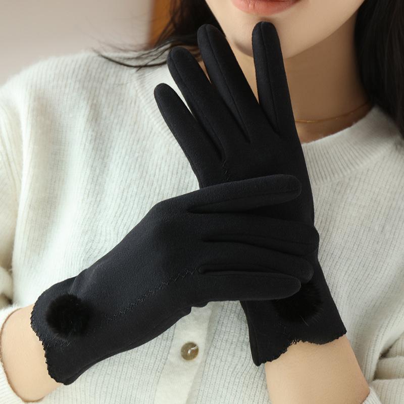 

Немецкие бархатные кружевные термоперчатки бархатные утолщенные перчатки для верховой езды на пальцах перчатки для сенсорных экранов на открытом воздухе женские One Size чёрный