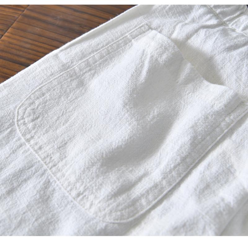 Summer Simple Style Men's Pants Beach Breathable Ramie Cotton Men Trousers Daily Casual Baggy Long Pants Solid Color Drawstring Elastic Waist
