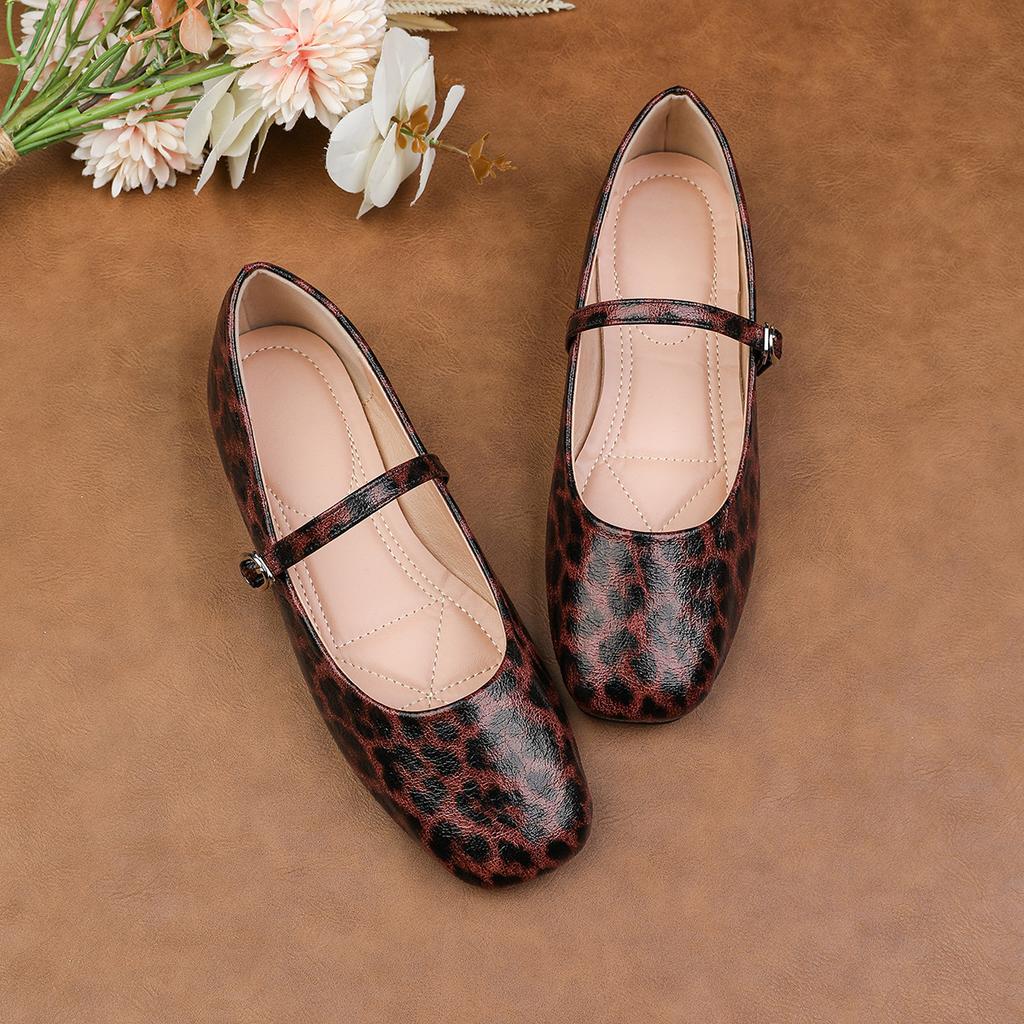 Fashion Flat Shoes for Women 2025 Spring and Autumn Mary Jane Women's Leopard Print Flat Casual Shallow Plus Size Women's Shoes 44 42 43