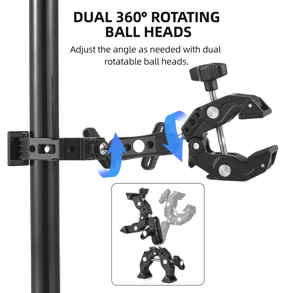 Super Clamp Mount Double Camera Clamp with Dual   Head Cold Shoes 1Celsius4 Inch Locating Holes Action Camera Mount