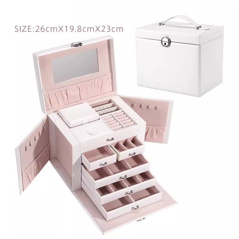 

Luxury Jewelry Box Leather Ring Necklace Storage Boxes Multi Layer Bracelet Organizer Boxes Large Capacity Jewelry Box with Lock белый