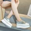 6CM Denim Diamant Plateau Keilabsatz Echtleder Lässig Frühling Sommer Herbst Bequem Hochwertig Klobige Sneaker Versteckte Absätze Schuhe