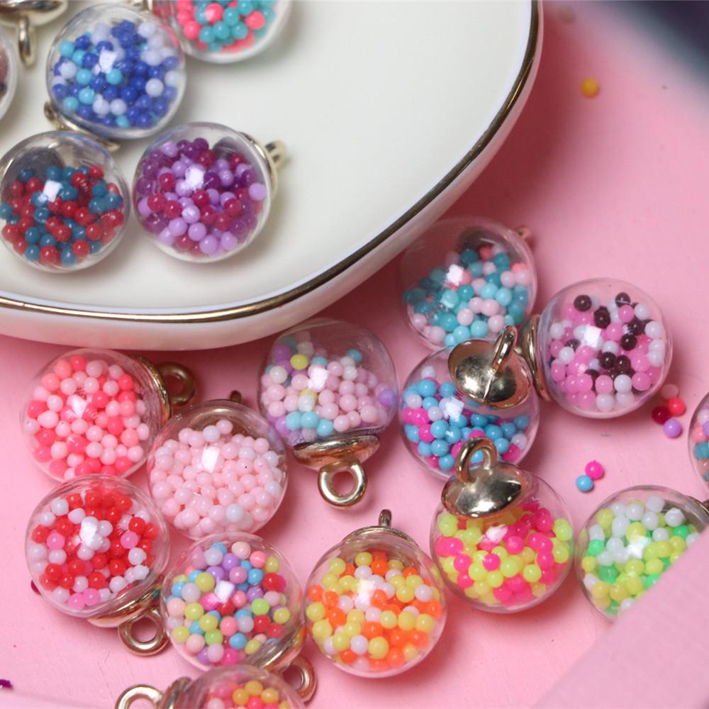 16mm Transparent Glass Ball Colorful Beads Charm Pendant With Box for Bracelet Necklace Jewelry Making DIY Earring Finding