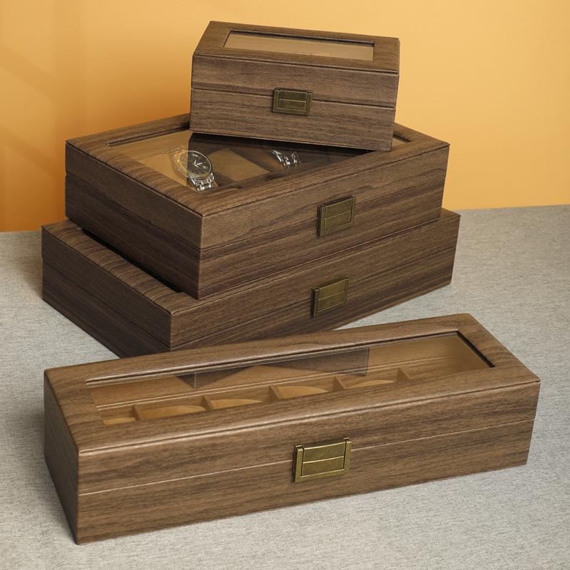 2025 New Style Retro Imitation Wood Grain Leather Watch Box Creative Chinese Style Watch Storage Case Gift Box