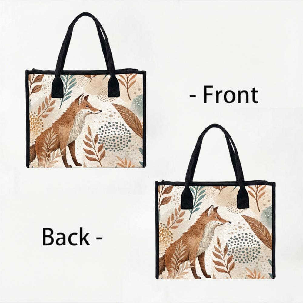 Cute Fox Pattern Shoulder Bag Daily Tote Bag For Shopping Casual Handbag