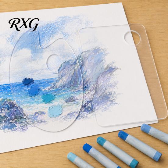 Ergonomic Art Mixing Board Acrylic Paint Palette, Clear Artist Tray with Thumb Hole, Non-Stick Oil Lightweight Painting Palette for Acrylic,