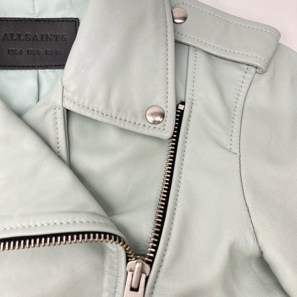 AllSaints Blue Calf Leather BALFERN BIKER Rider Jacket Jacket UK4 blueUsed