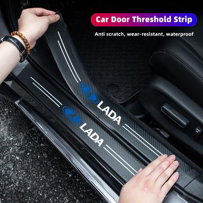 5Pcs Leather Car Door Decals Carbon Fiber Threshold Anti Scratch For Lada Vesta Niva Samara Kalina Largus Priora Xray Granta