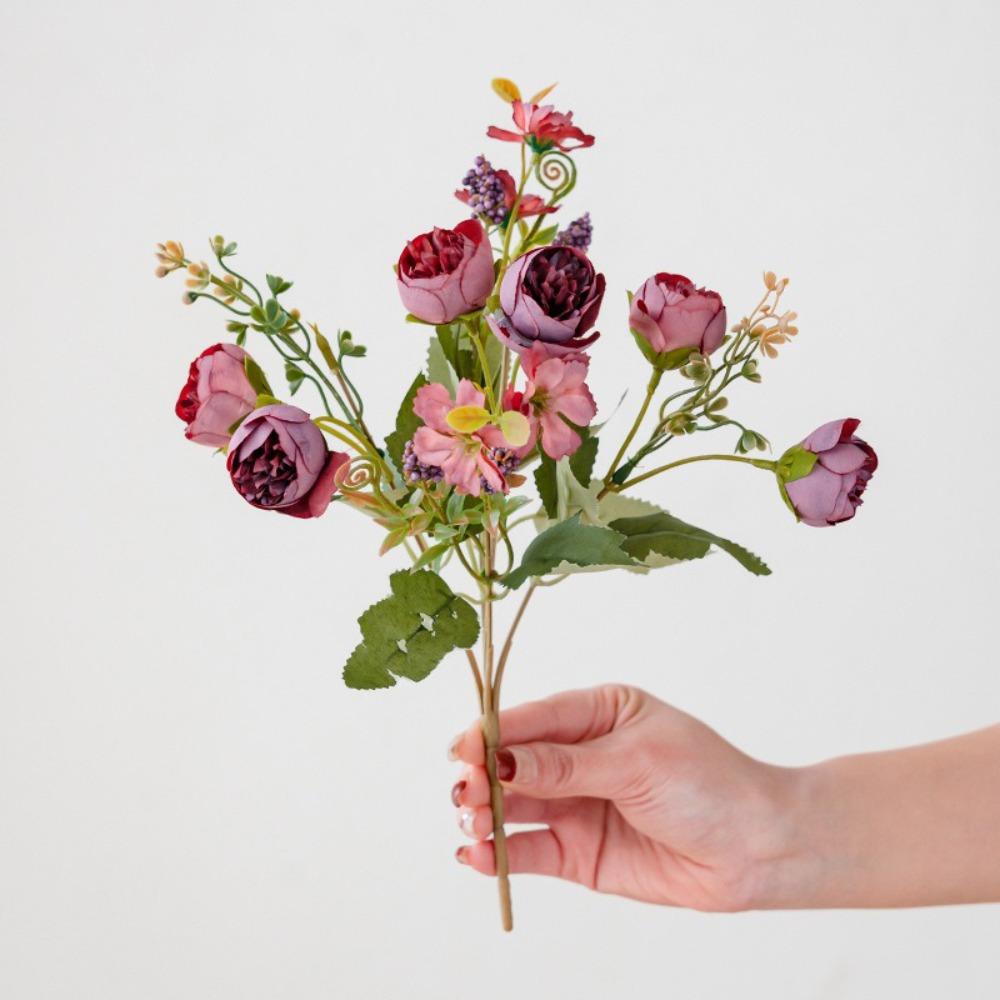 Fashion Silk Artificial Flower High Quality DIY Wedding Bouquet Handmade Fake Flower Wedding красный