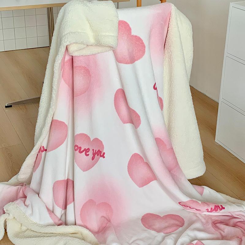 Double-Layer Cartoon Puppy Fleece Blanket Thick Warm Faux Lambs Wool Throw Blankets for Sofa Bed Autumn Winter Soft Plush Plaid