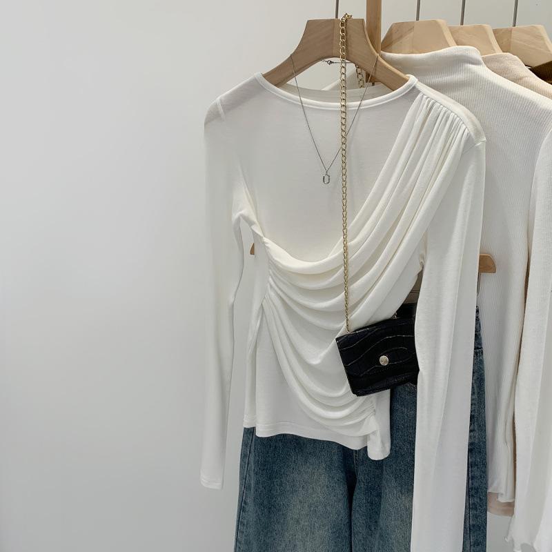 

Hot-Selling Slim-Fit Pleated Long-Sleeve T-Shirt 2026 Large білий