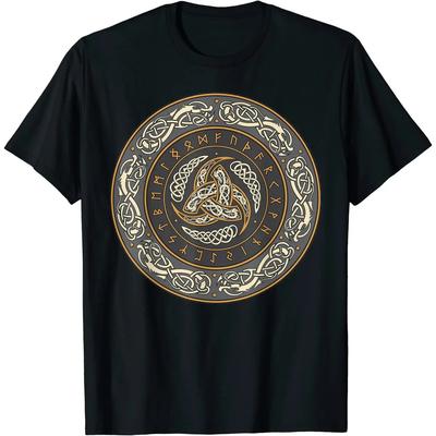 Triskelion with Nordic Warrior Runes Horns of Warrior T-Shirt New 100% Cotton Short Sleeve O-Neck T-shirt