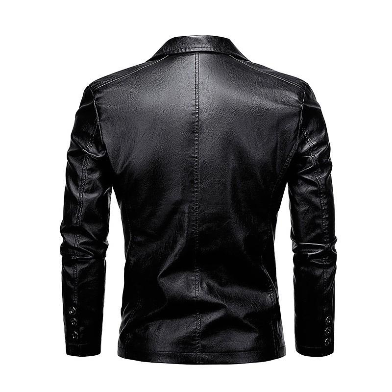 Mens PU Leather Jacket With Notched Lapel Casual Slim Fit Blazer Style Outerwear