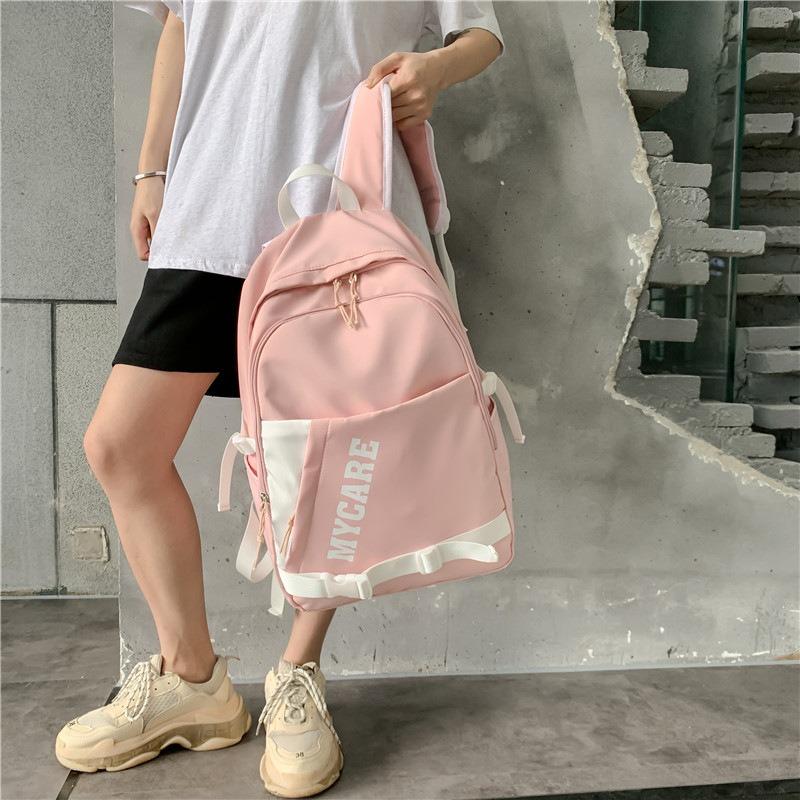 Neue Schultasche Damen Leicht und Einfach Buchstabe Rucksack Nylon Große Kapazität Computertasche Herren und Damen Trendig Cool Reisen