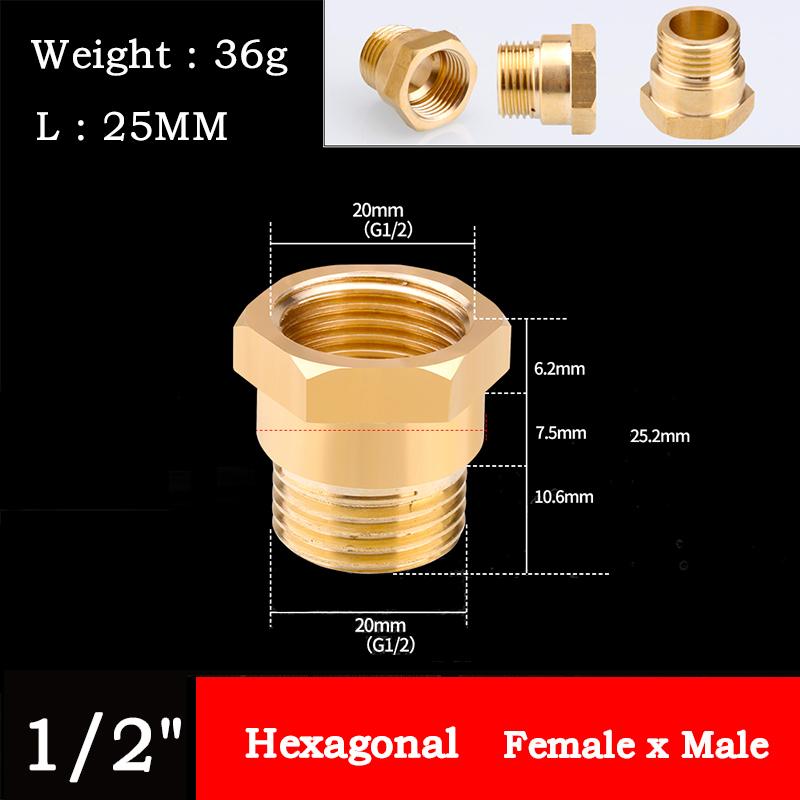 

1PCS 1/2 3/4 1 Female/Male Threaded Brass Hexagonal Bushing Reducer Copper Pipe Fitting Water Gas Adapter Connector 1 PCS