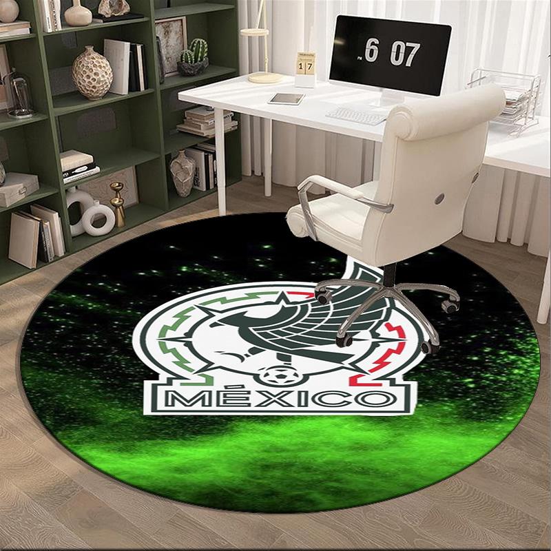 Mexico Football Emblem Round Rug for Livingroom,Bedroom, Palyroom, Chair Rug, Area rug, Circle Carpet, Large Size Fan Christmas gift