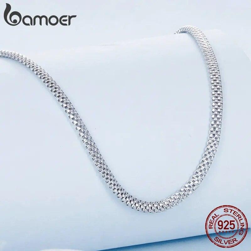 BAMOER White Gold Plated Necklace for Women, 925 Sterling Silver Snake Chain Necklace Dainty Chunky Woven Necklace