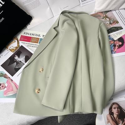 סתיו Streetwear בלייזרים כפול חזה לנשים פורמלי ורוד ירוק מעיל שרוול ארוך