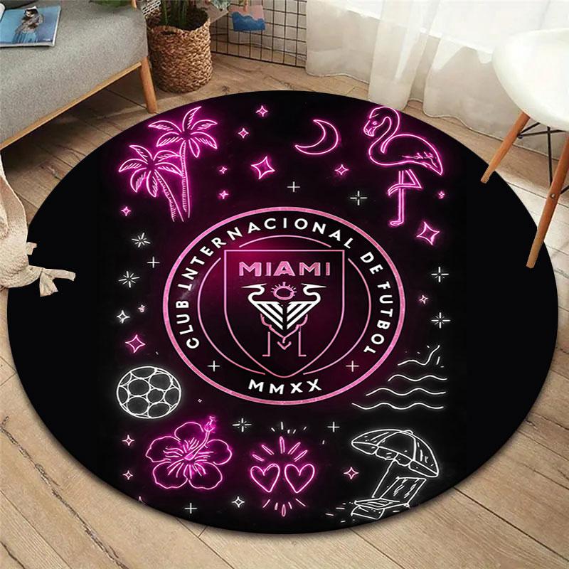 Inter Miami CF Round Area Rug,Carpet Rug for Living Room Bedroom Sofa Playroom Decor,Non-slip Floor Mat