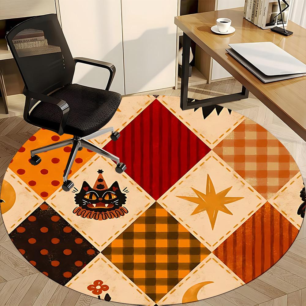 1pc Halloween Cat Office Round Area Rug, Indoor Mat Suitable For Office, Under Office Chairs Bedroom Living Room Home Decor, Room Deco