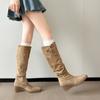 British Style Suede High-heeled Boots Children's 2025 Autumn and Winter New Belt Buckle Thick-bottomed Wedge Heel High Tube Pointed Boots