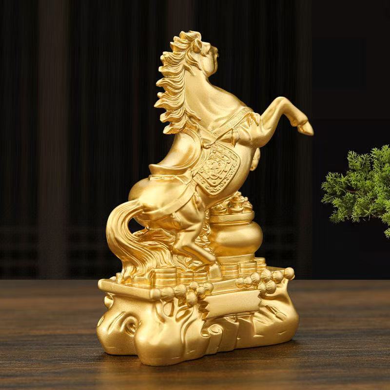 Golden Horse Statue - Resin Material Indoor/Outdoor Decor, Exquisite Design Suitable for Home, Office & Holiday New Year Display