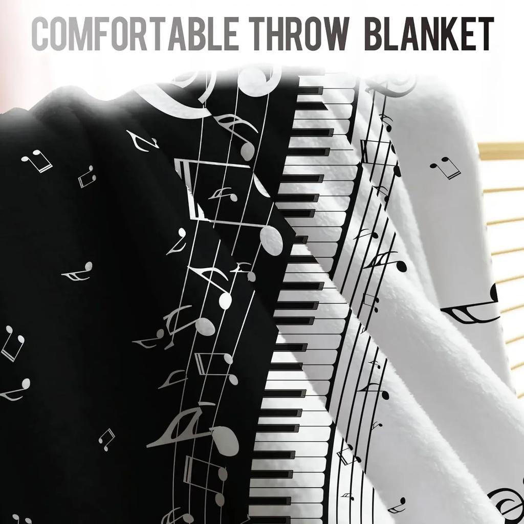 Music Blanket Gift, Abstract Piano Music Notes Decorative Home Fur Blanket, Soft and Comfortable Lightweight Blanket