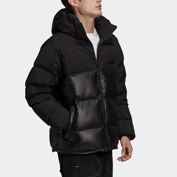 Adidas Originals Trefoil Down Regen Puff Warm Patchwork Sports Hooded Down Jacket Men Outerwear Black GE1324