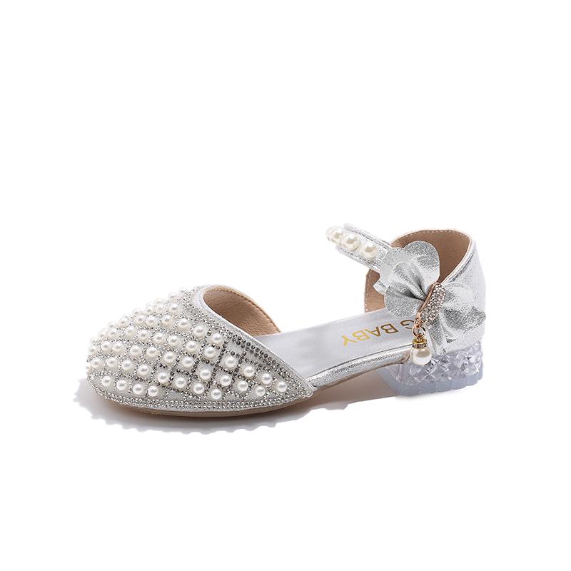

Girls Pearl Sequins Flower Strap Magic Tape Comfortable Kids Dress Shoes for Party Casual Wear Soft Sole Non-Slip Breathable 36