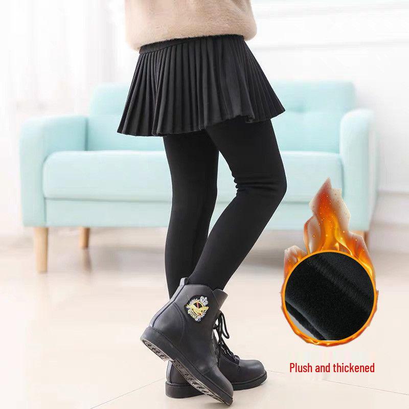 

Girls Winter Velvet Leggings: Thickened Faux Two-Piece Skort Style Size 120