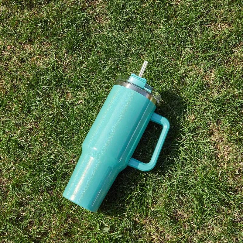 Handle Insulated Cup Ice Cream Cup Car Large Capacity Stainless Steel Rainbow Paint 40oz Car Cup Straw