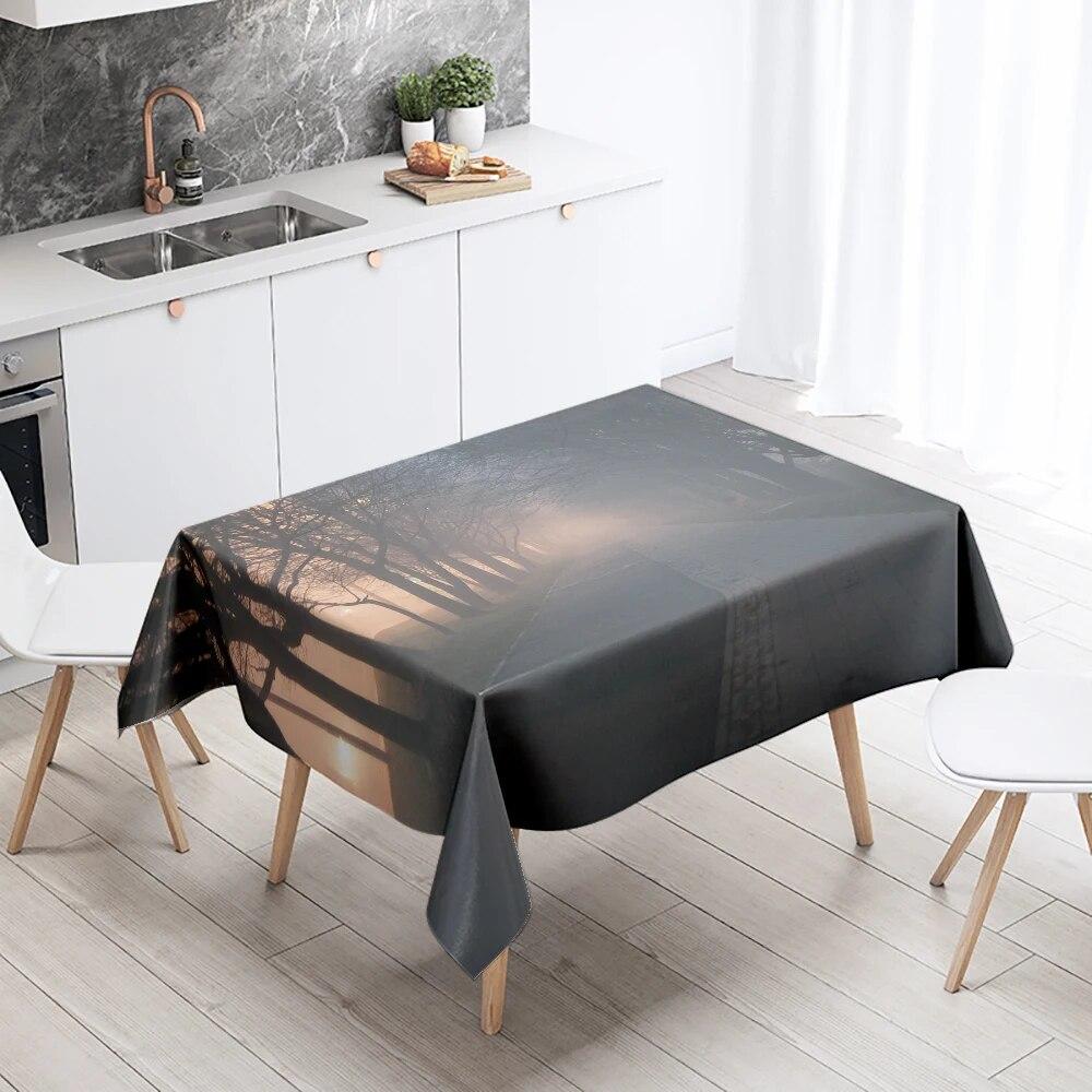 Natural Trees Tablecloth World Scenery  Anti-Stain Waterproof Rectangular Kitchen Table Home Decoration